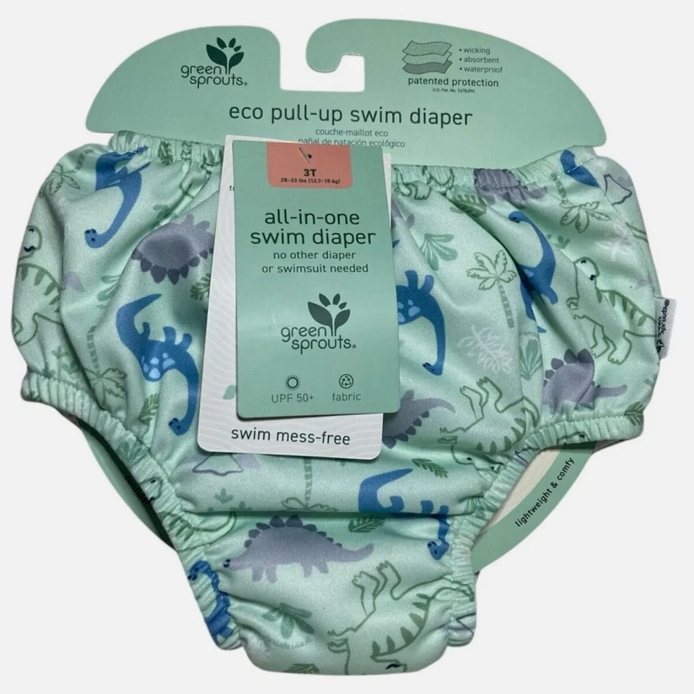 🦕 Dinosaur Swim Diaper Cover Green Sprouts Eco Friendly UPF 50+ ☀️ 18 months